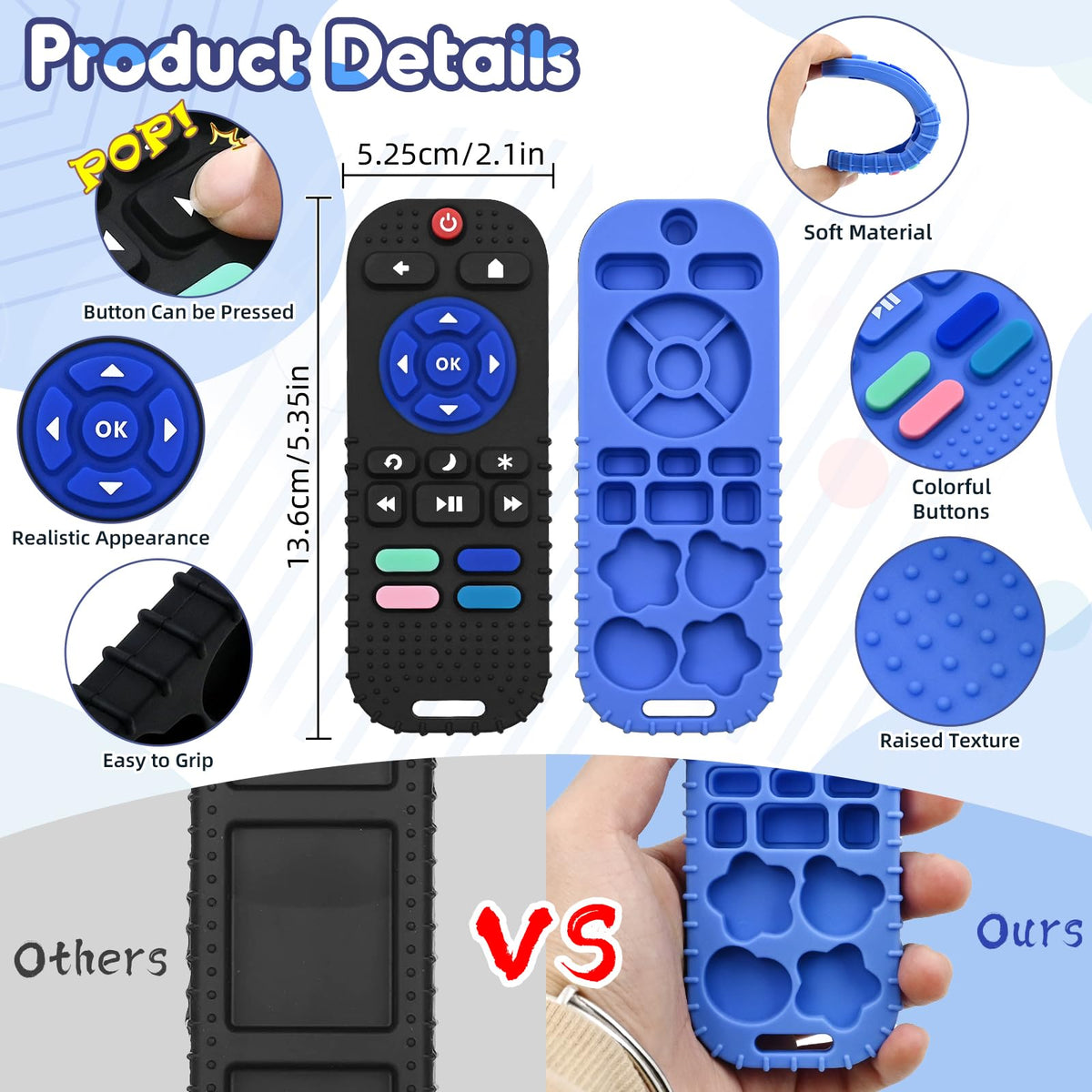 AiTuiTui Baby Teether for Teething Relief Baby Toys 0 3 6 9 12 Months, Sensory Silicone Remote Control Baby Teether Toy for Babies Newborn Infant Boy Girl Autism Toys for Baby Gifts