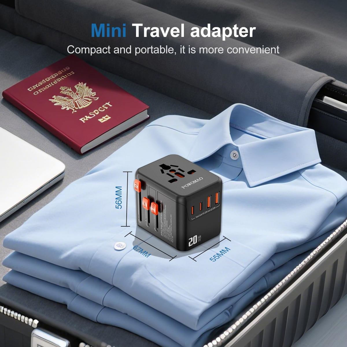 Universal Travel Adapter Worldwide with 2 USB C and 2 USB A Ports