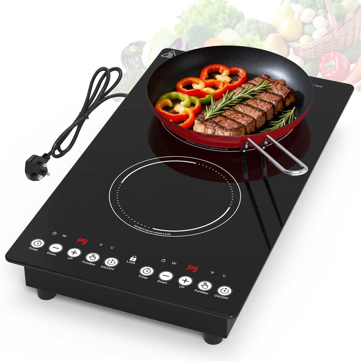 GIHETKUT single electric hob,220V 2000W Electric Hob with LED Touch Control,10 Power Levels, 4H Timer, Safety Lock,portable single burner hob Overheat protection
