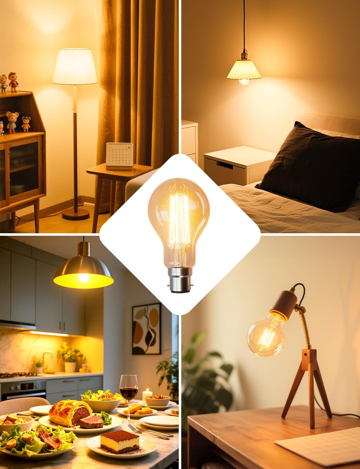 Lepro 1520lm Bayonet Light Bulb A-Rated, 7.2W = 100W, Warm White, Pack of 4