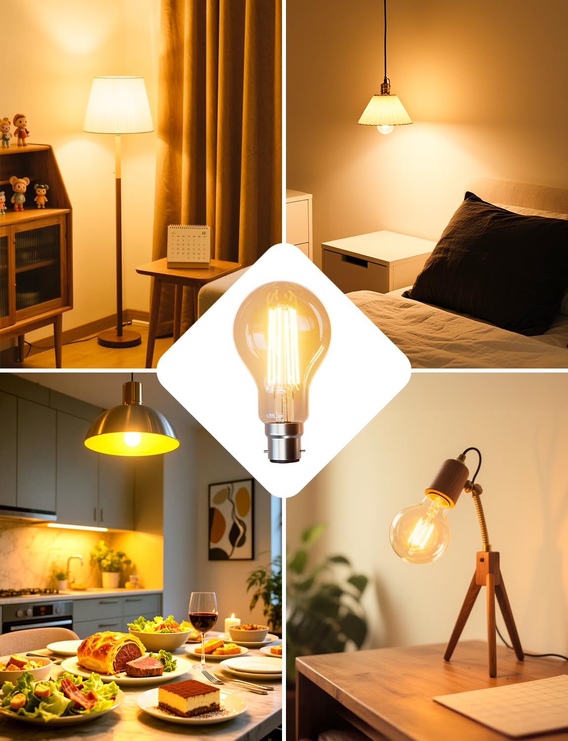 Lepro 1520lm Bayonet Light Bulb A-Rated, 7.2W = 100W, Warm White, Pack of 4