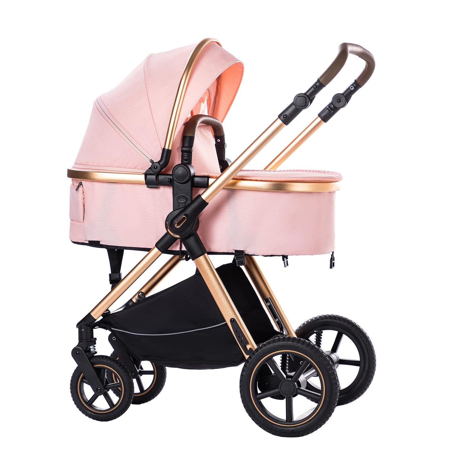 3 in 1 Pram Pushchair Aluminium Frame High Landscape Combined Buggy Lightweight Folding Stroller 3 in 1 Travel System Pram for Newborns Toddlers 0-36 Months from Birth (H9-Pink, H9)