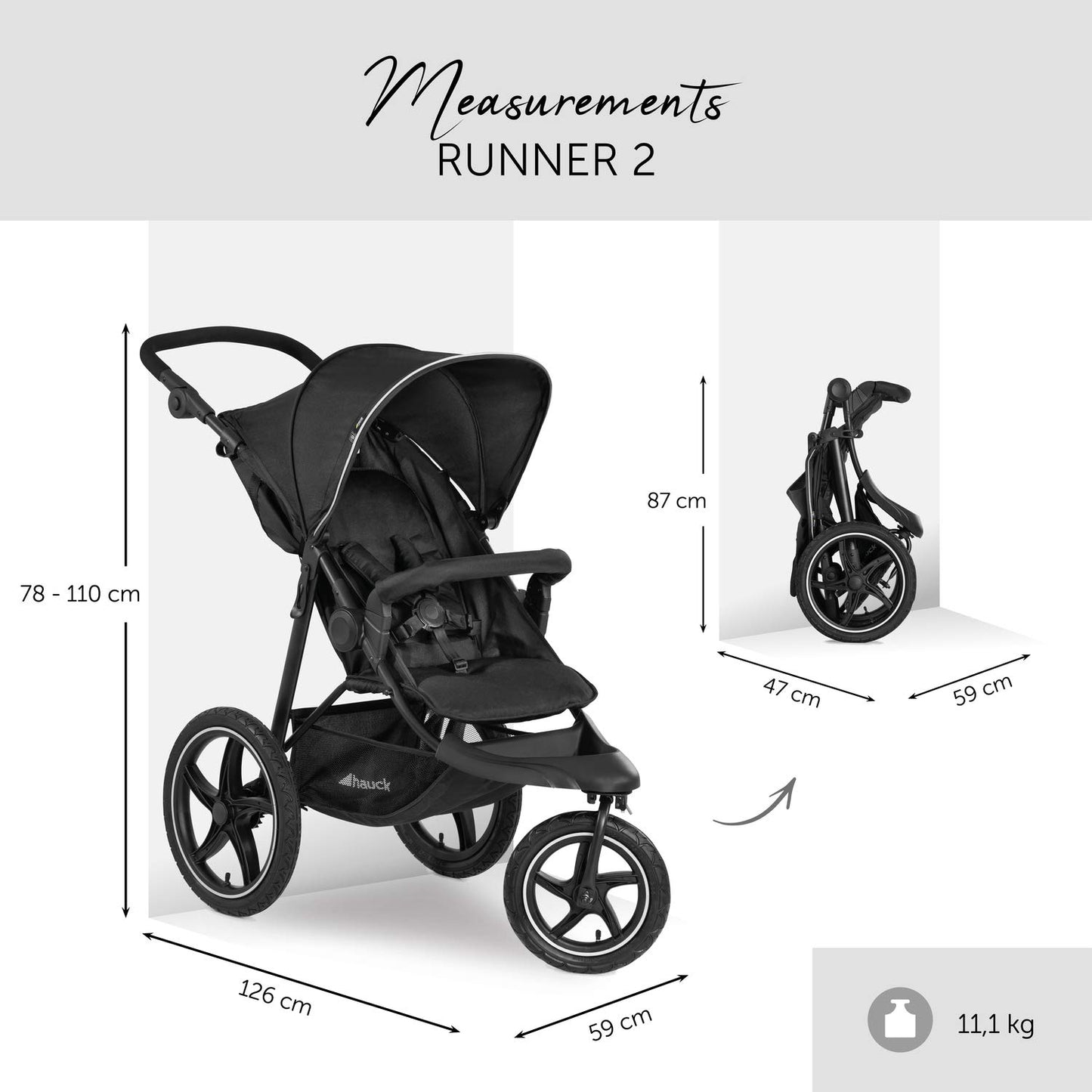 hauck Runner 3, Olive Heavy Duty All-Terrain Stroller with Handbrake, XL Sunshade, Cup Holder, Rain Cover, XL Air Wheels, Reclining Backrest from Birth to 22kg, Handle
