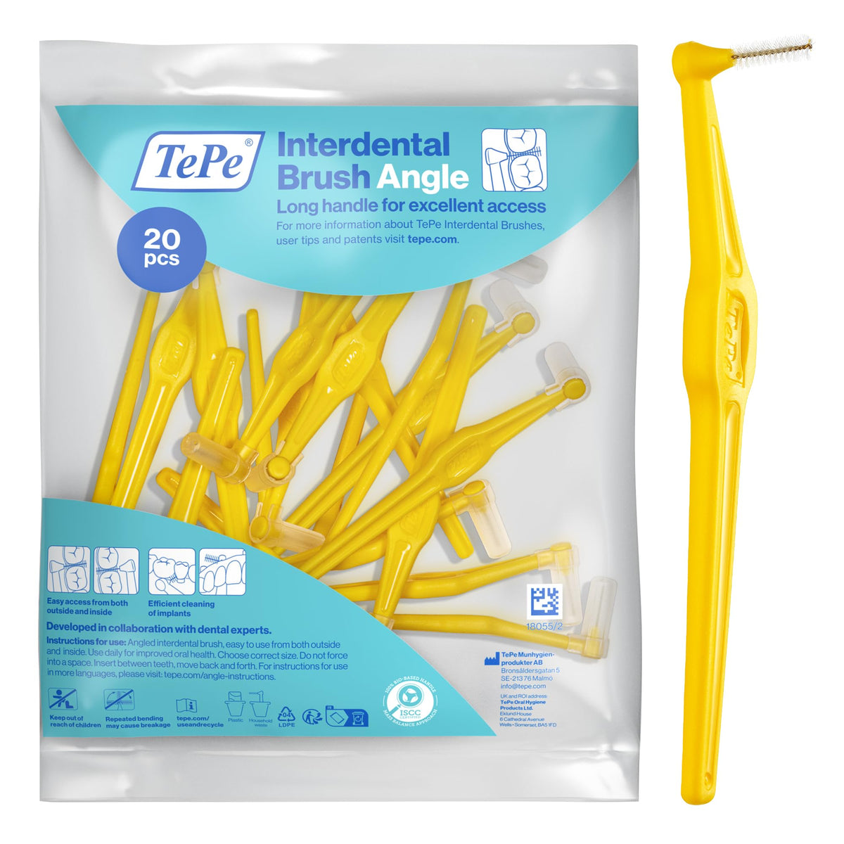 TePe Interdental Brush Angle, Pink, 0.4mm/ISO 0, 6pcs, Carton Pack