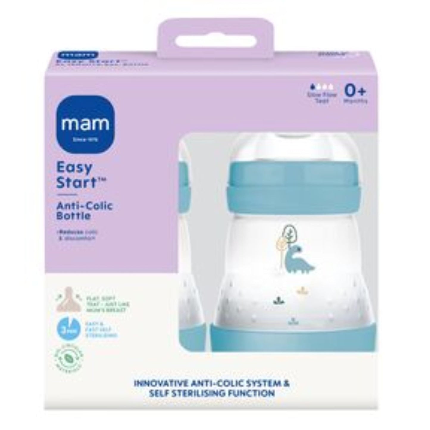 MAM Easy Start Anti-Colic Baby Bottles | 4 Pack (4X 160ml) | Self-Sterilising Baby Milk Bottle | Slow Flow MAM Teats Size 1 + 1x Medium Flow Teat Size 2 | Linen (Various Designs)