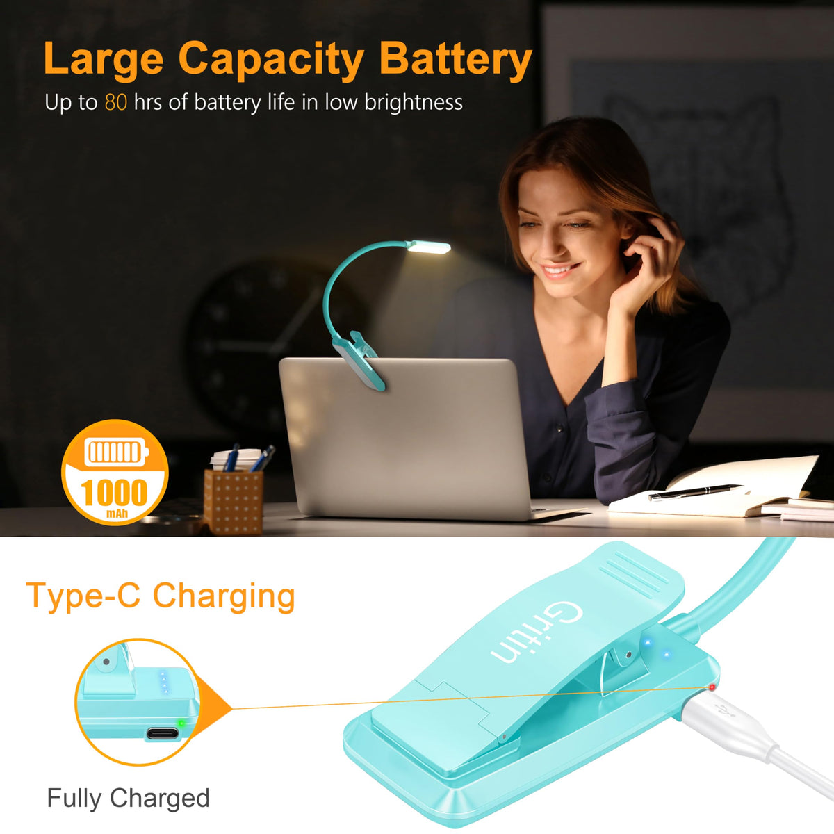 Gritin 9 LED Rechargeable Book Light for Reading in Bed-Stepless Dimming