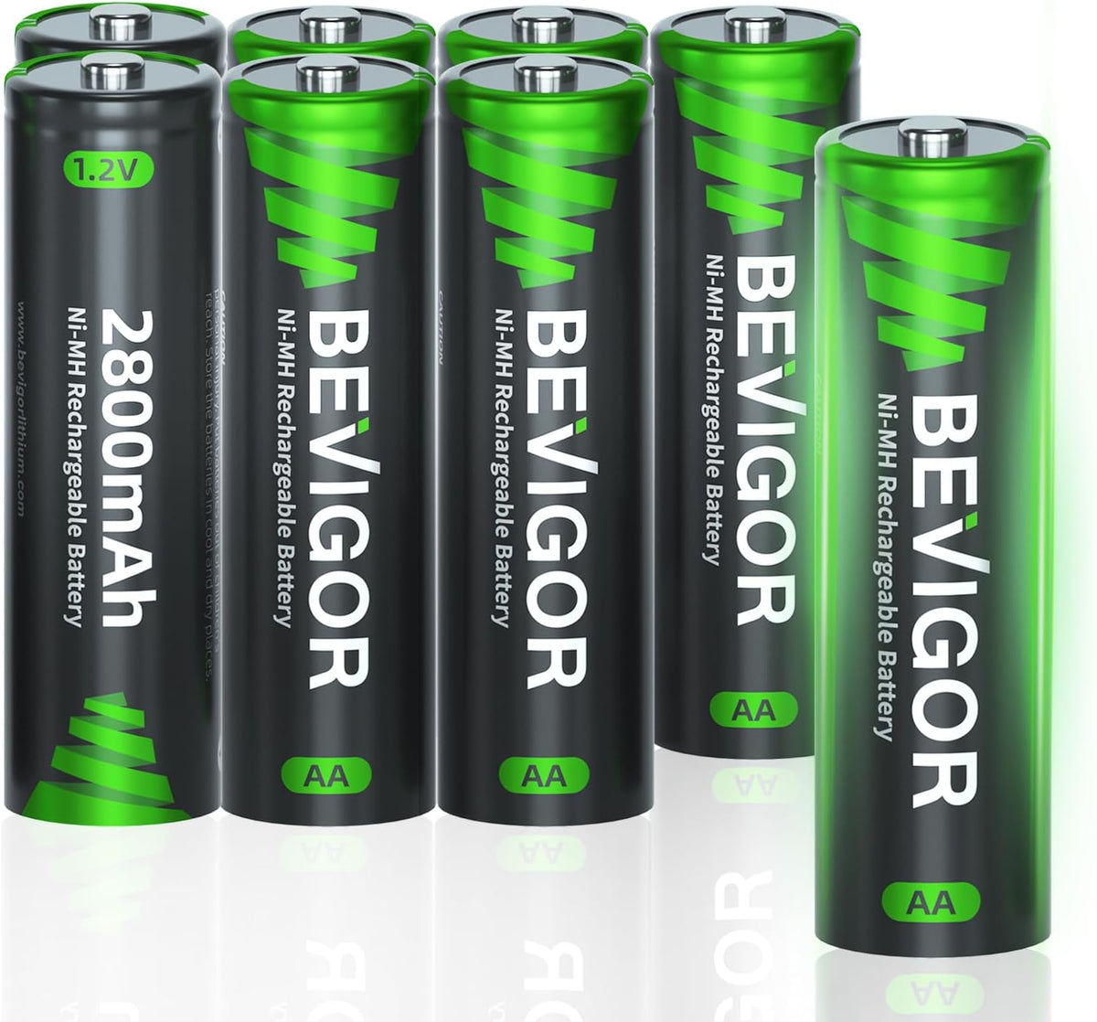 BEVIGOR AA Rechargeable Batteries 8 Pack, 1500 Cycles 2800mAh 1.2V High Capacity AA Ni-MH Rechargeable Batteries, Precharged