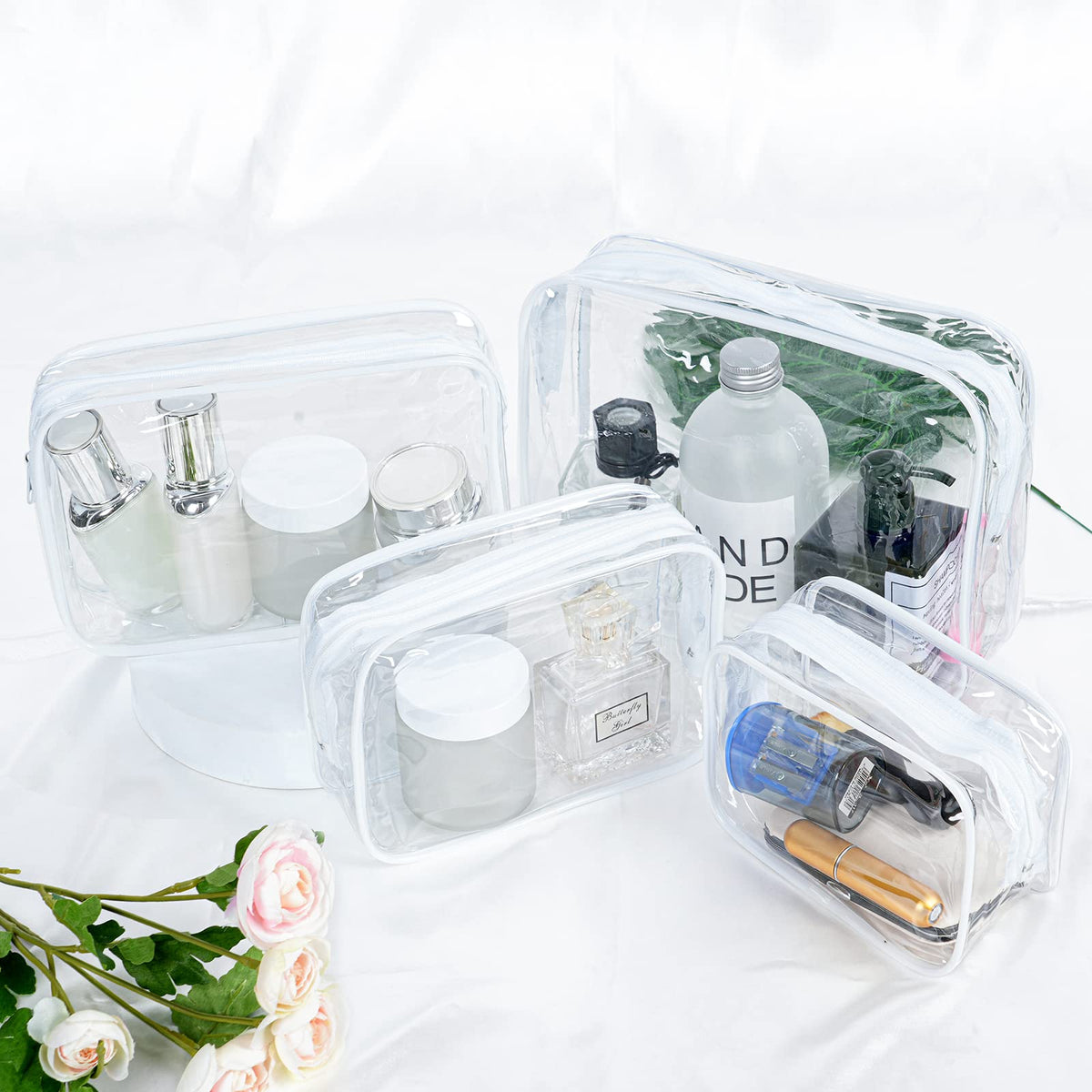 Aucuu Clear Toiletries Bag, 3 Pack PVC Waterproof Toiletries Carry Pouch, TSA Approved Travel Toiletry Bag with Zipper, Multi-Size Cosmetic Makeup Bags for Men, Women and Kids - Travel Business