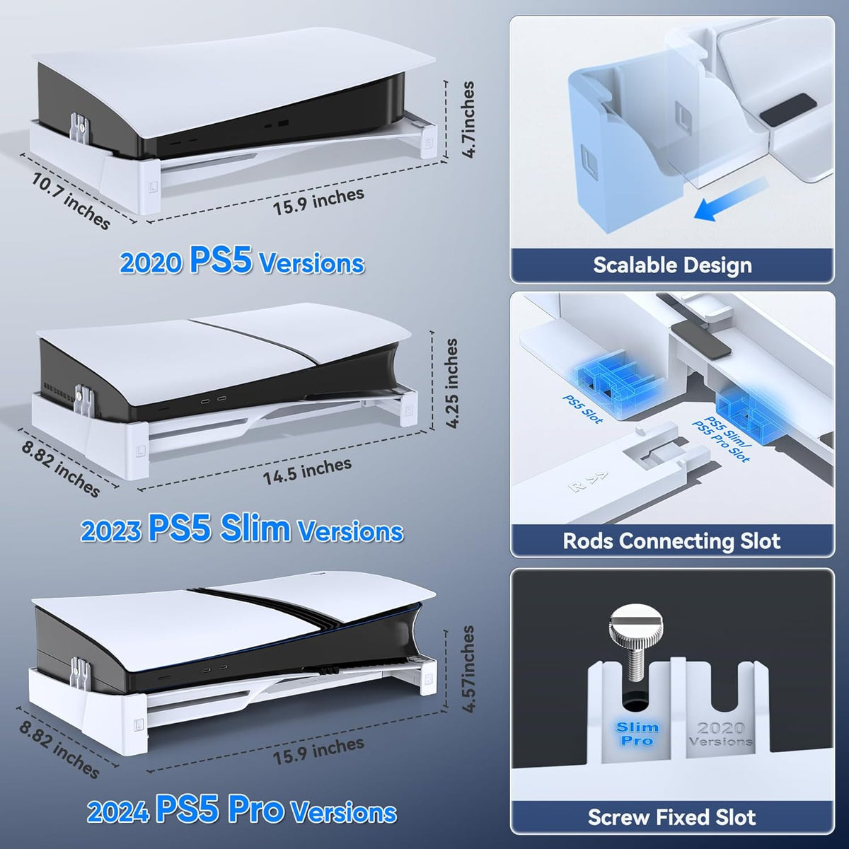 OIVO PS5/Slim/Pro Horizontal Stand for Disc & Digital Console, Protective Stable PS5 Accessories Base Stand with Upgraded Support Rods on Bottom & Scalable Design for PlayStation 5 Console Faceplates