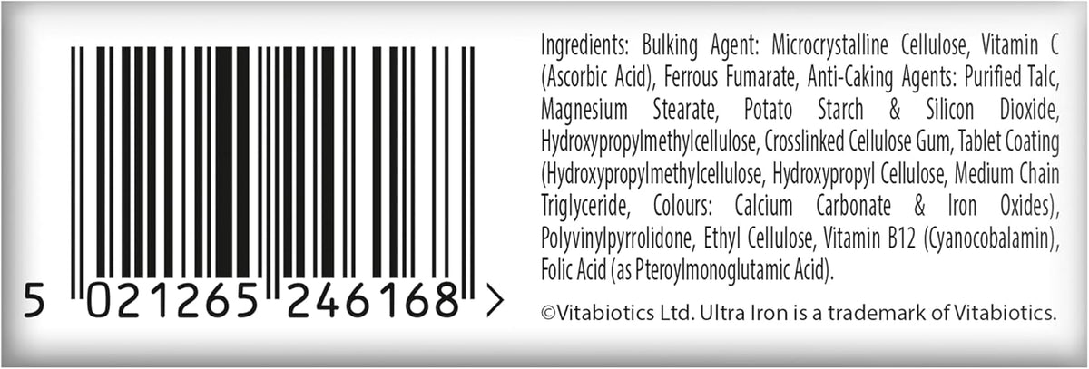 Iron Tablets Supplement, Boosts Energy, Vitality, Power and Immunity and Supports Against Anemia, Tiredness and Fatigue with Added Vitamin C Vitamin B12 and Folic Acid (Vitamin B9), Vitabiotics Ultra
