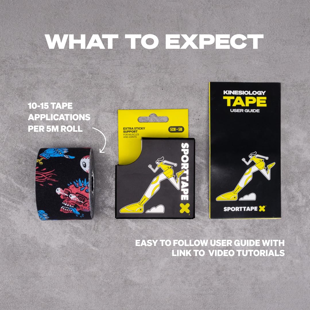 SPORTTAPE Kinesiology Tape, 5cm x 5m, Black - Waterproof, Hypoallergenic