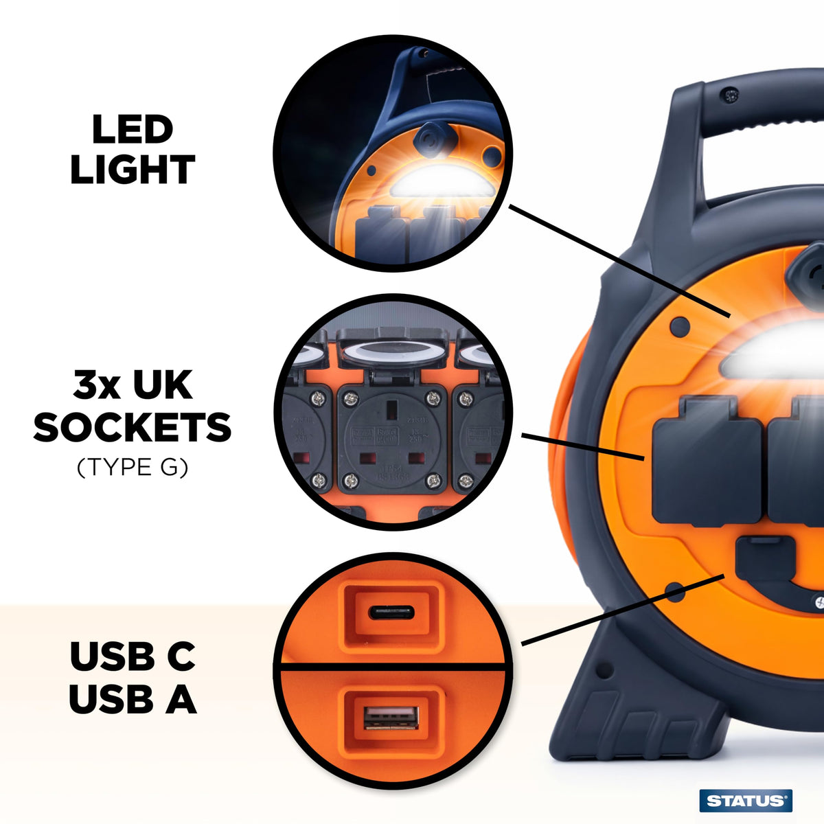 IONOS 2 Socket Cable Reel, 10m Outdoor Garden Extension Lead, DIY
