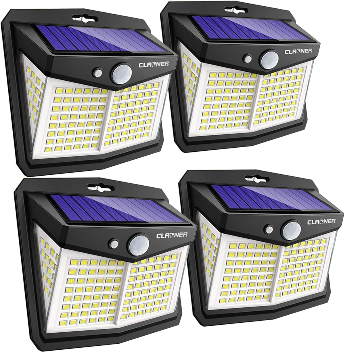 CLAONER Solar Powered Lights Outdoor, Upgraded Wireless 270° IP65 Solar Motion Sensor Security/Wall Light for Front Door, Yard, Garage, Garden, Warm White (4 Pack)