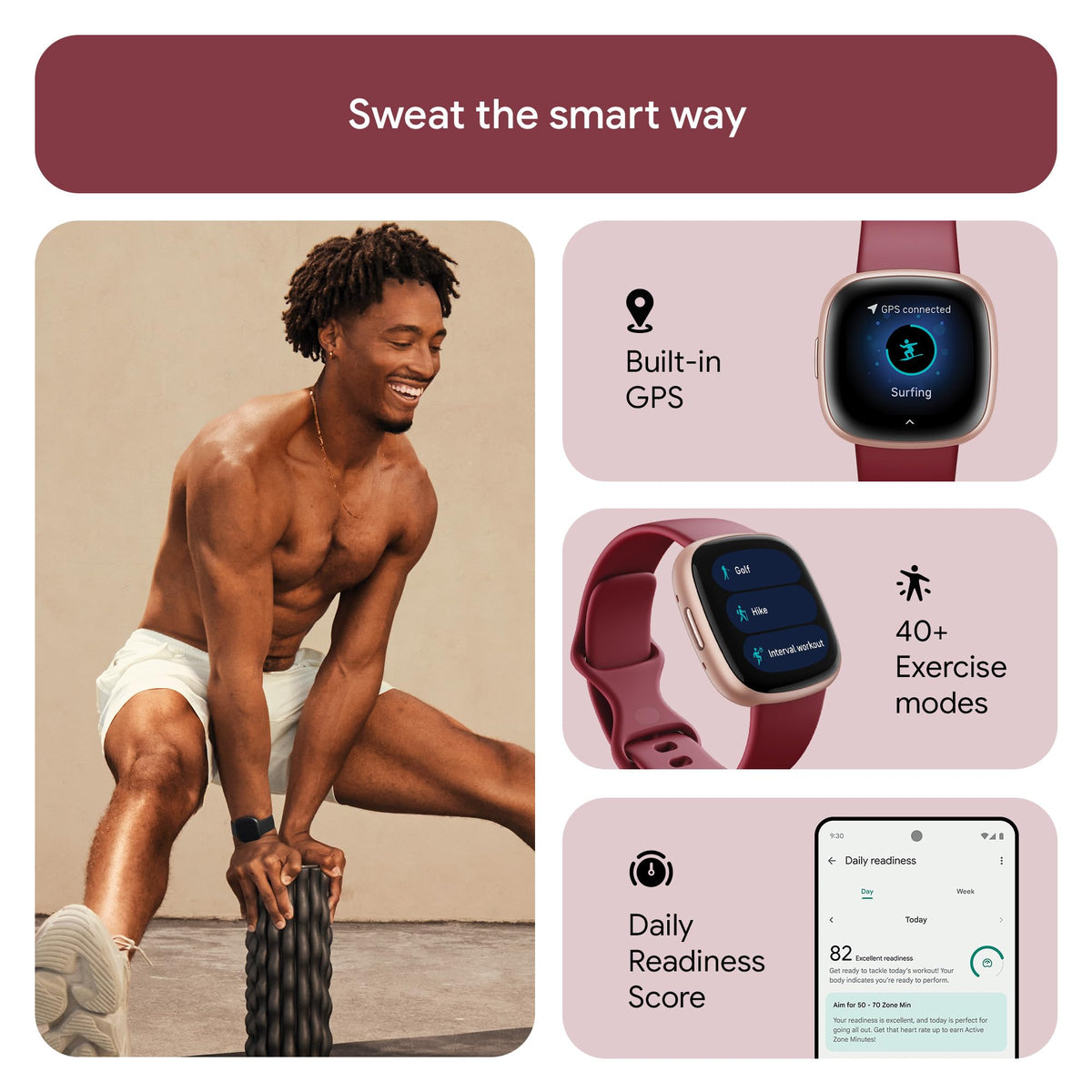 Fitbit Google Versa 4 Fitness Smartwatch with 3 Months Google Health Membership Included and up to 6 days battery life - compatible with iOS & Android, Black/Graphite Aluminium