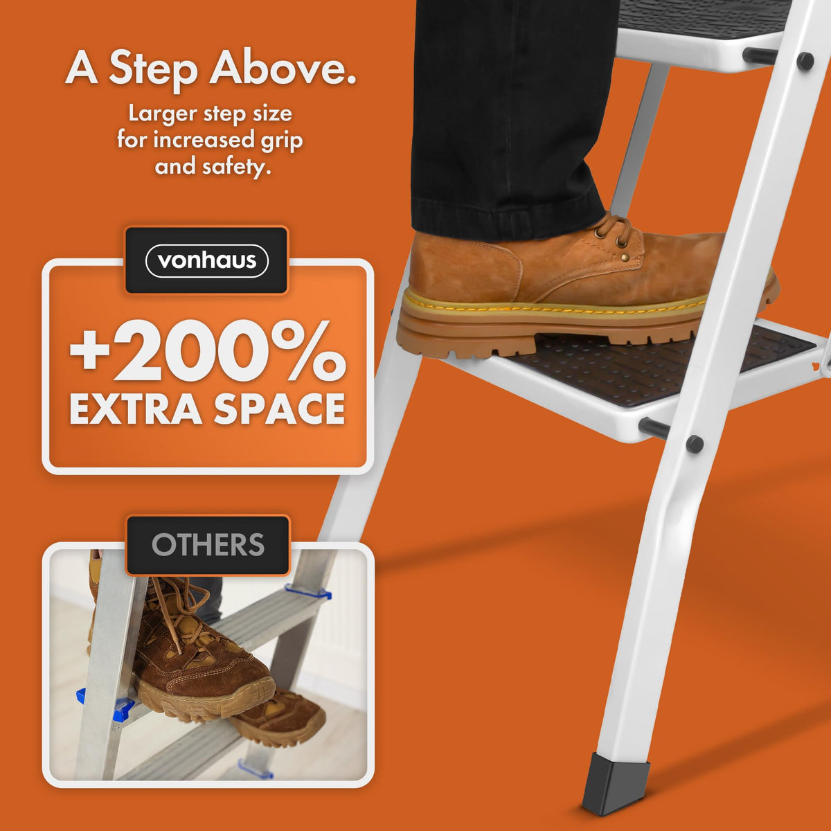 VonHaus 3 Step Ladder – Premium Quality Folding Step Ladder for DIY and Gardening - Anti Slip Feet, Easy to Store Ladder, 150KG Max Capacity - Durable Steel
