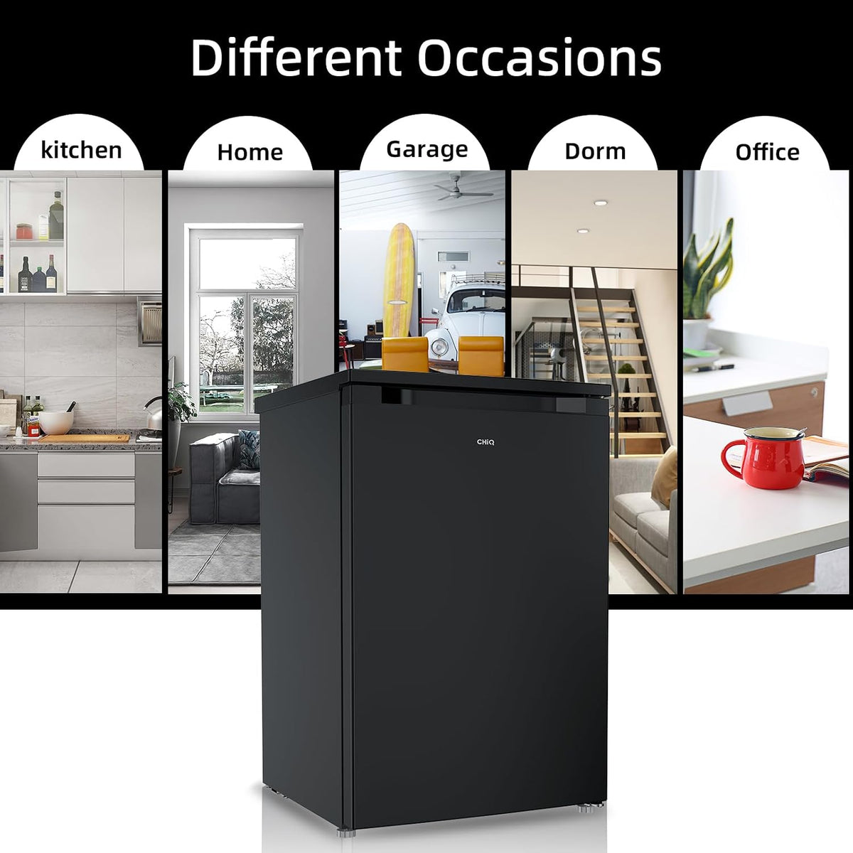 CHiQ 145L Upright Freezer with 4-Star Freezing & Reversible Door Black