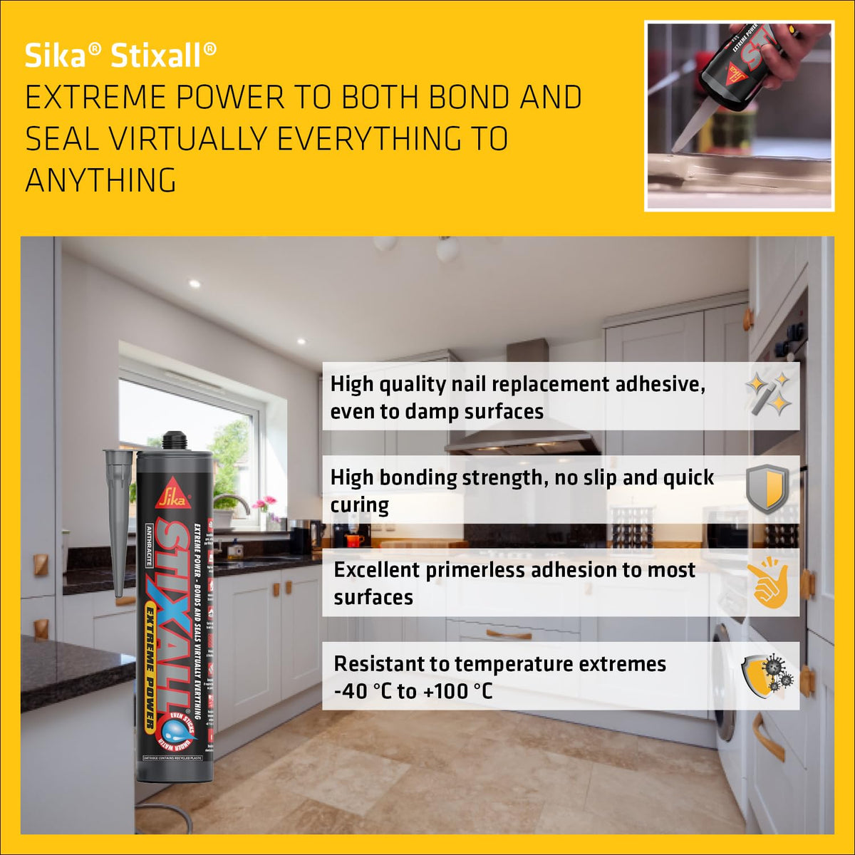 Sika Stixall Extreme Power Sealant And Adhesive, Crystal Clear, 290ml