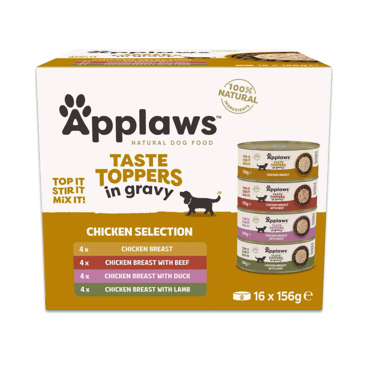 Applaws Natural Wet Dog Food Topper, Chicken Selection in Broth, 8x156g Tin