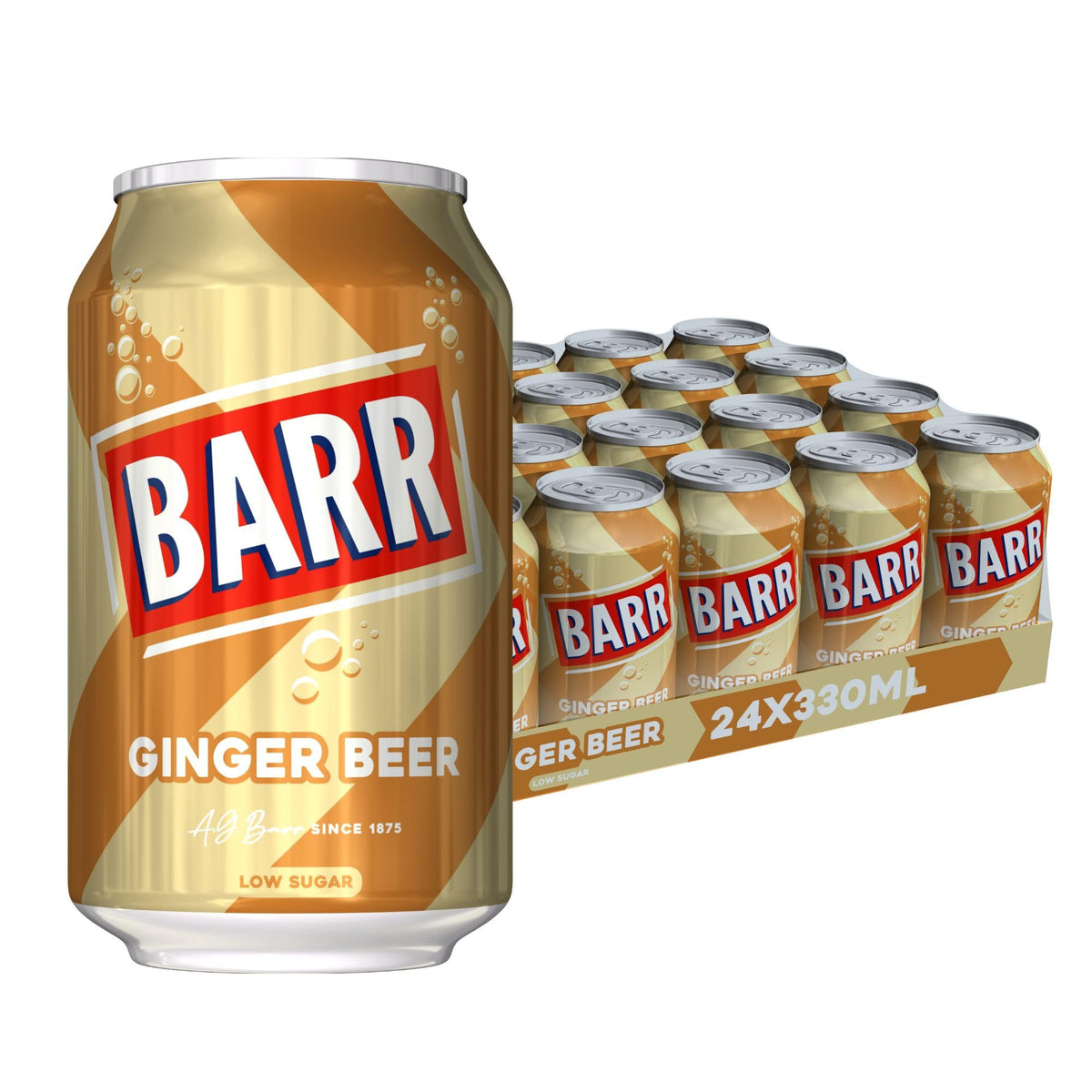 Barr Cream Soda Zero Sugar Sparkling Soft Drink, 24 Pack, 330ml Cans