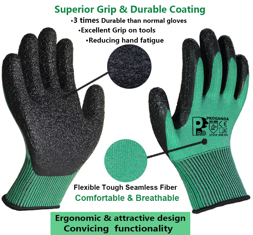 3 Pairs Gardening Gloves Ultra-Grip Work Gloves Non-Slip Latex Coated Colourful Verstile for House Car Cleaning Fishing Outdoor