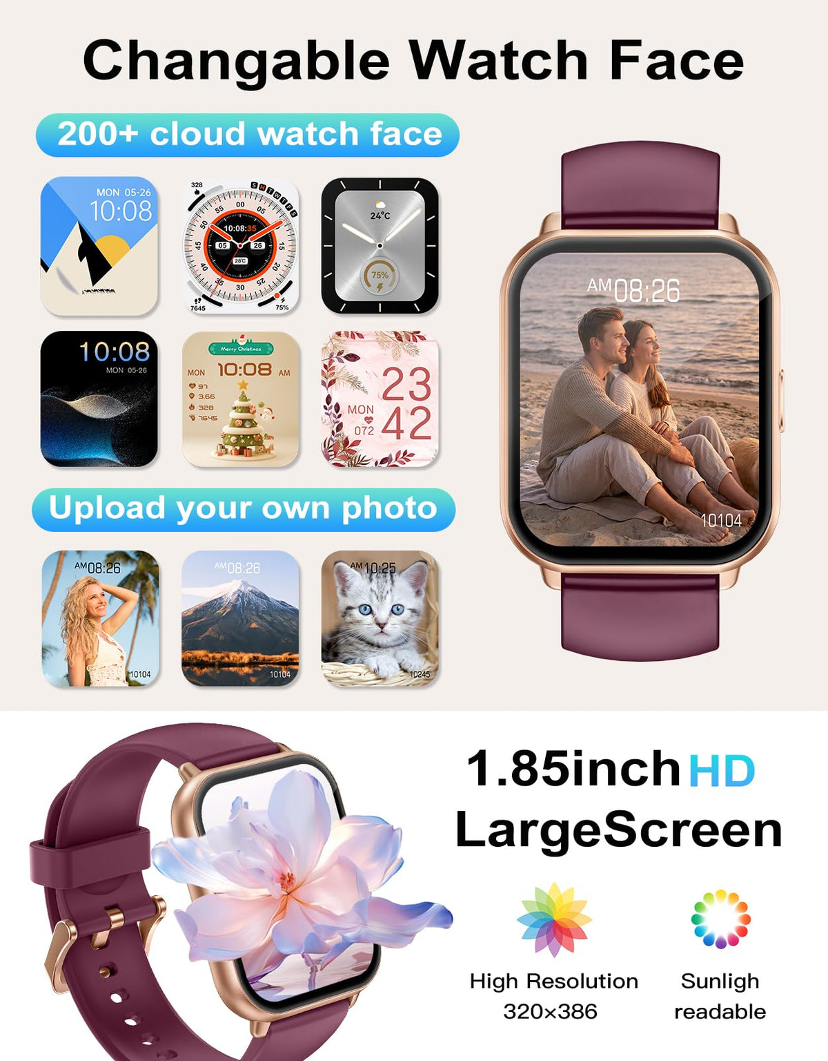 RUIMEN Smart Watch Answer Dial Call,Smart Watches for Women Men 1.85" HD Screen Fitness watch with SpO2 Heart Rate Sleep Monitor Step Counter Waterproof 100+ Sports Mode for Android iOS (2 Bands)