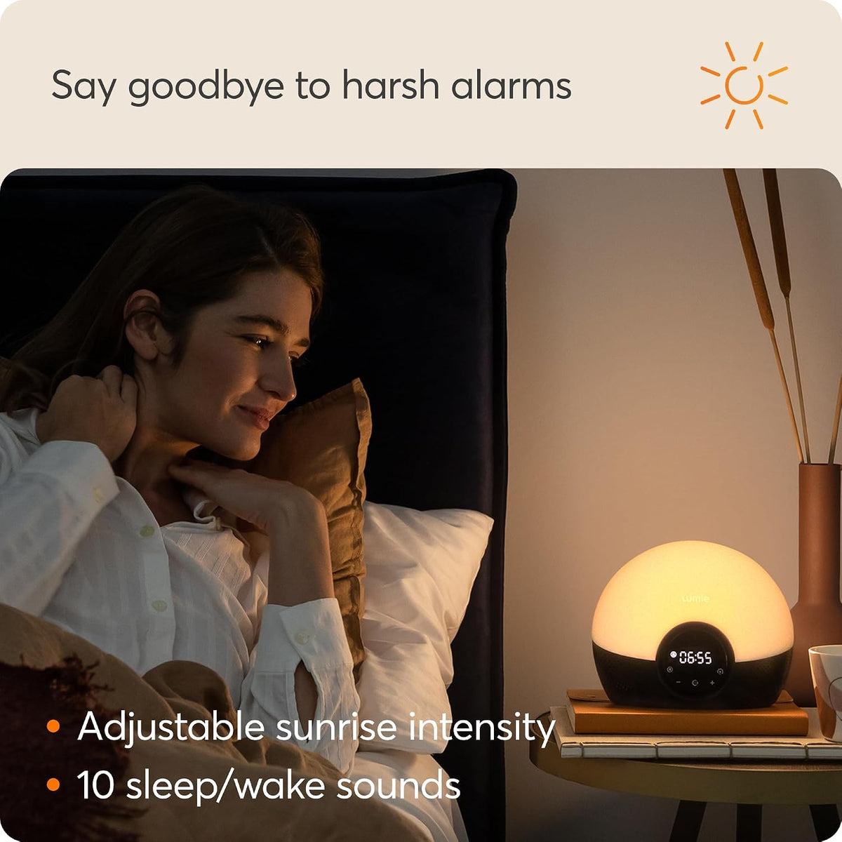 Lumie Bodyclock Glow 150 - Wake-up Light Alarm Clock with 10 Sounds and Sleep Sunset, White