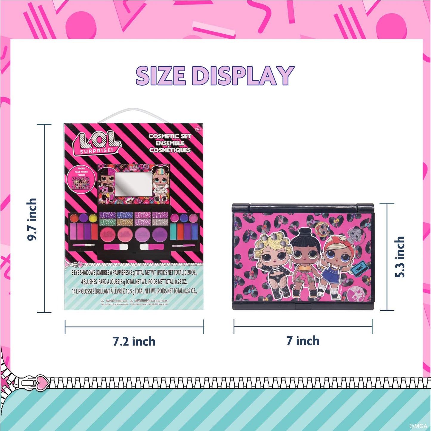 L.O.L Surprise! All-in-One Kids Cosmetic Compact Set Includes Washable Lip Gloss, Eye Shimmer, Cheek Shimmer, Brushes Colorful Portable Beauty Set for Girls, Kids, and Toddlers Ages 5+ by Townley Girl