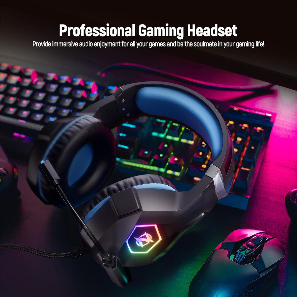 Ozeino Gaming Headset with Microphone for PS5/PS4/Xbox One/PC/Switch, Gaming Headphones with 3D Surround Sound & Noise Cancellation Pink