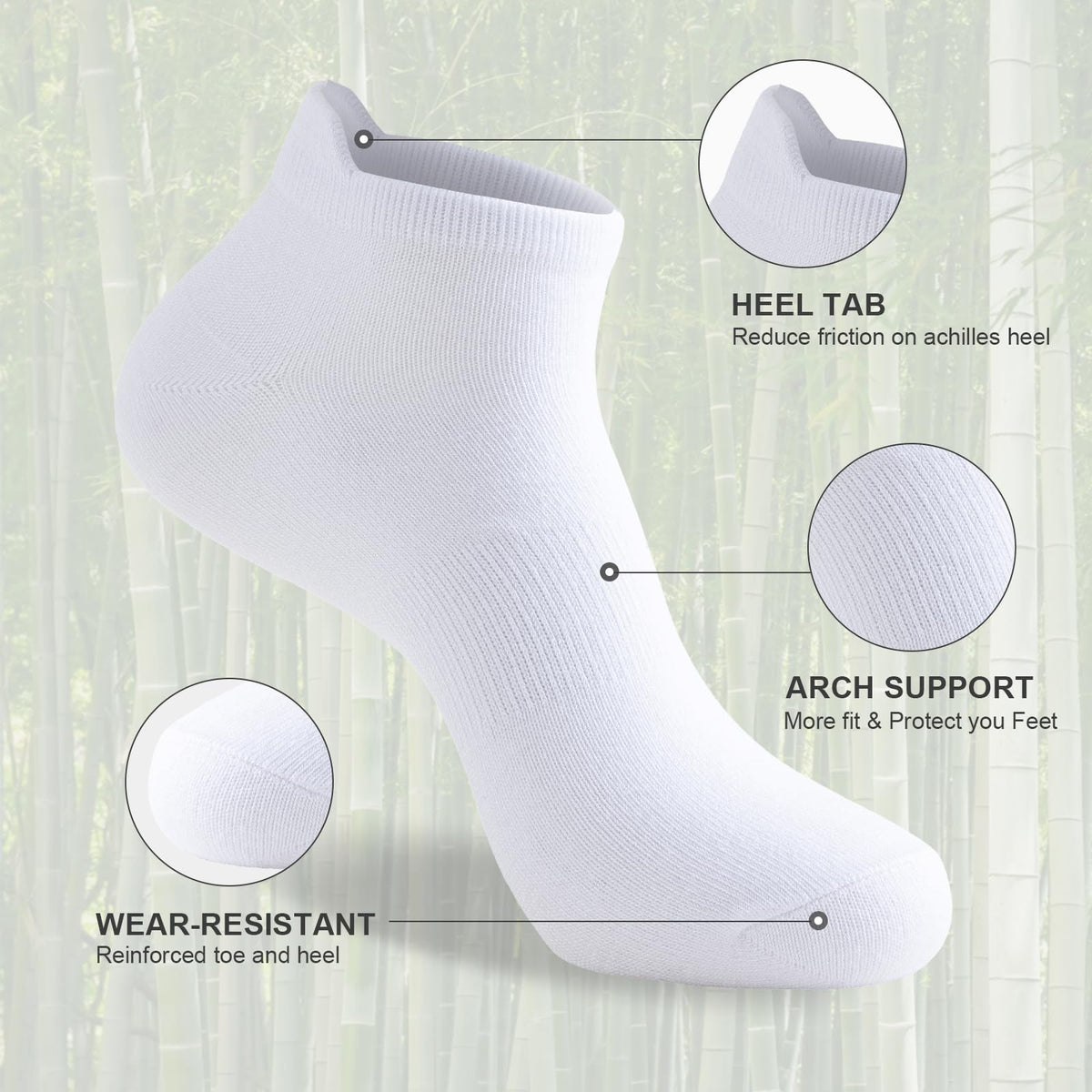 Niorasen Bamboo Trainer Socks for Men & Women, 6 Pairs, Low Cut