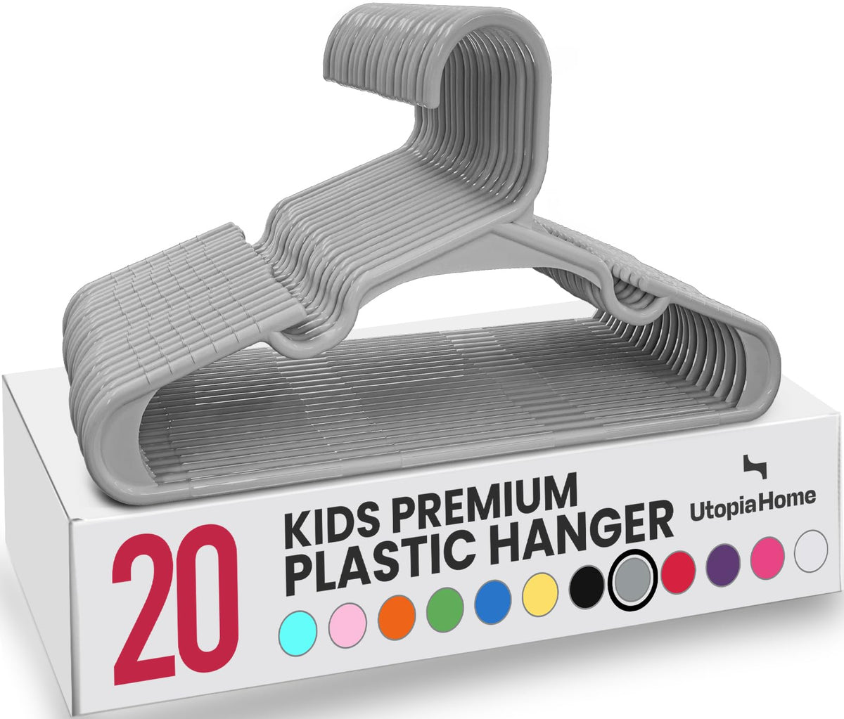 Utopia Home 20pcs Kids Hangers - 28cm Plastic Baby Hangers for Closet - Kids Hanger for Clothes and Baby Hanger for Closet - for Daily Standard Use (Grey)
