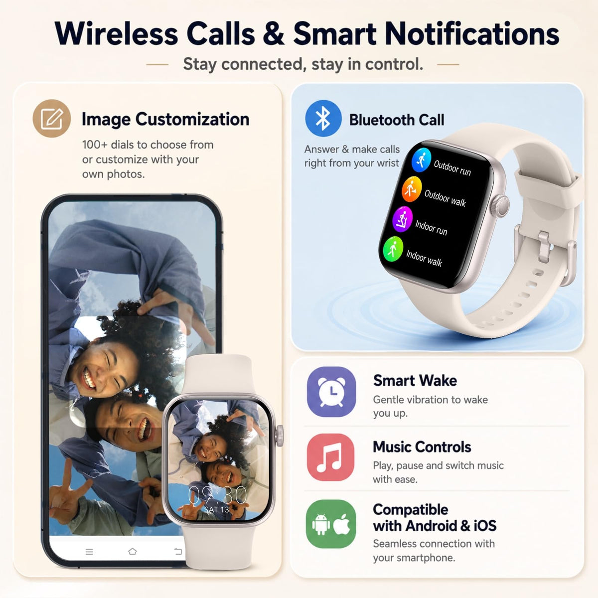 Smart Watch for Men Women Answer/Make Call, 1.85" Smartwatch, Fitness Watch with Heart Rate Blood Pressure Sleep Monitor,IP68 Waterproof Step Counter Watch Compatible Android IOS Black
