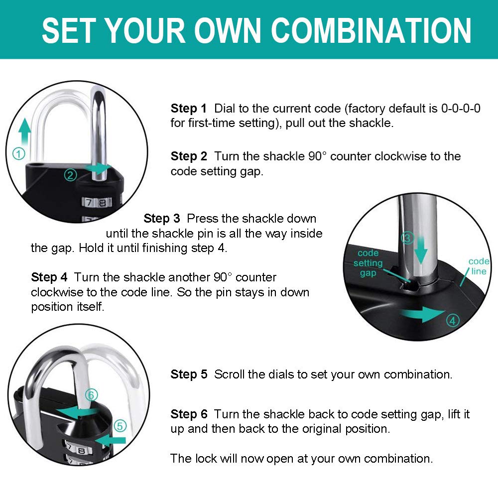 ZHEGE Combination Padlock, 4 Digit Coded Padlock (Sky Blue)