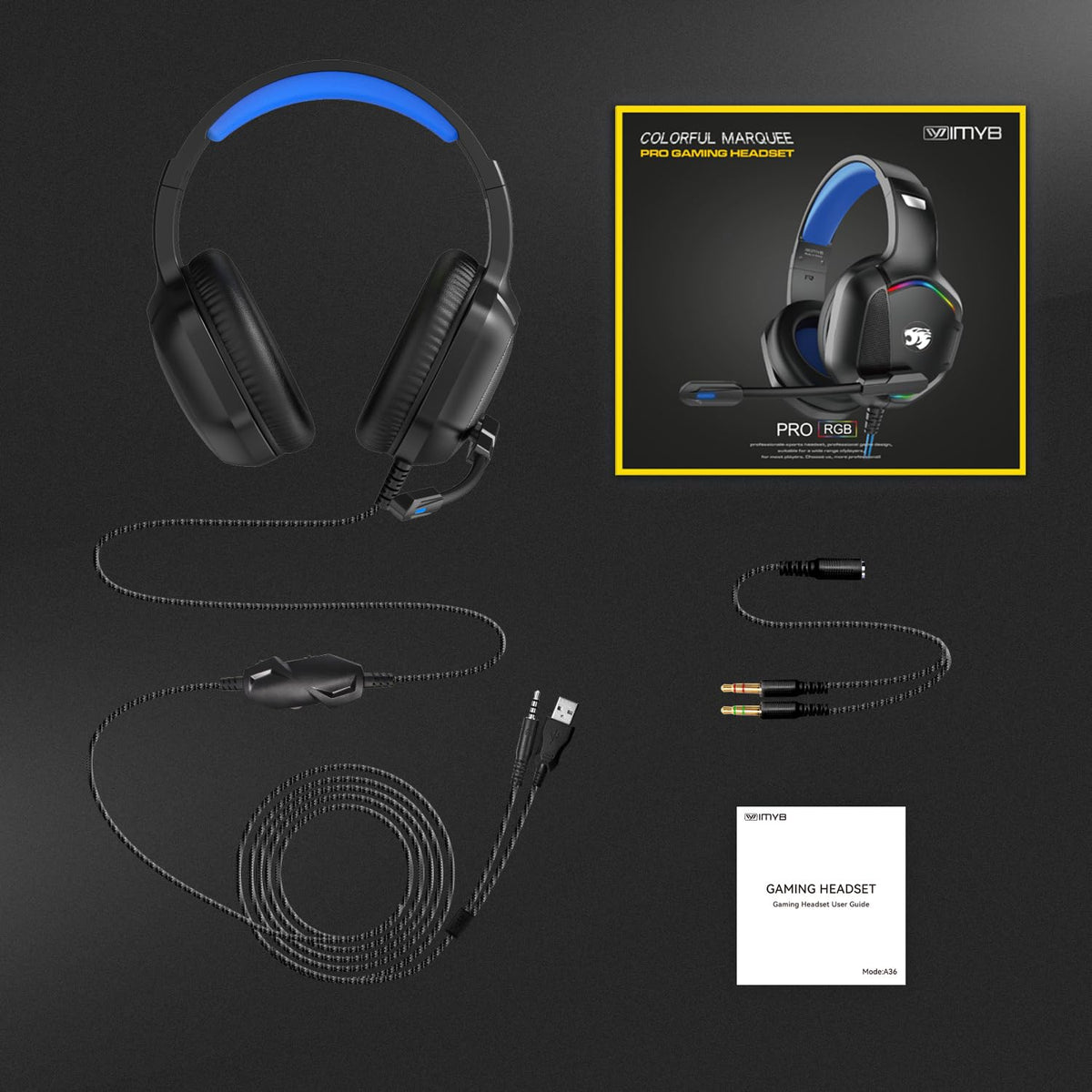 IMYB Gaming Headset with Microphone for Pc, Xbox One Series X/s, Ps4, Ps5, Stereo Wired Noise Cancelling Over-Ear Headphones with Mic, RGB, for Computer, Laptop, Mac, Gamer (White)