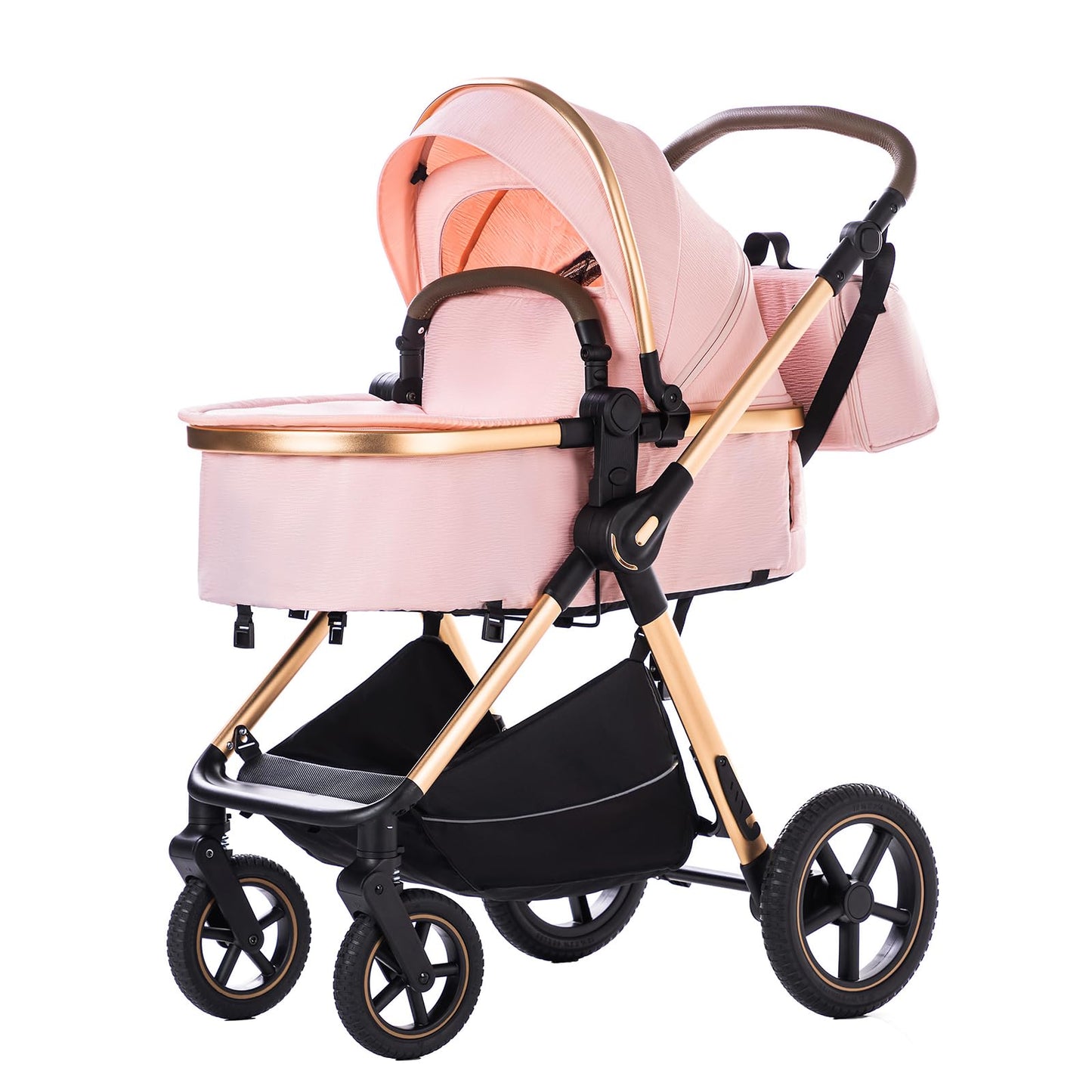 Stroller 3 in 1 Travel System Aluminium Frame High Landscape Combined Strollers Lightweight Folding Pram for Newborns Toddlers 0-36 Months from Birth Aluminium Pushchair (D2/Pink, H2-D)