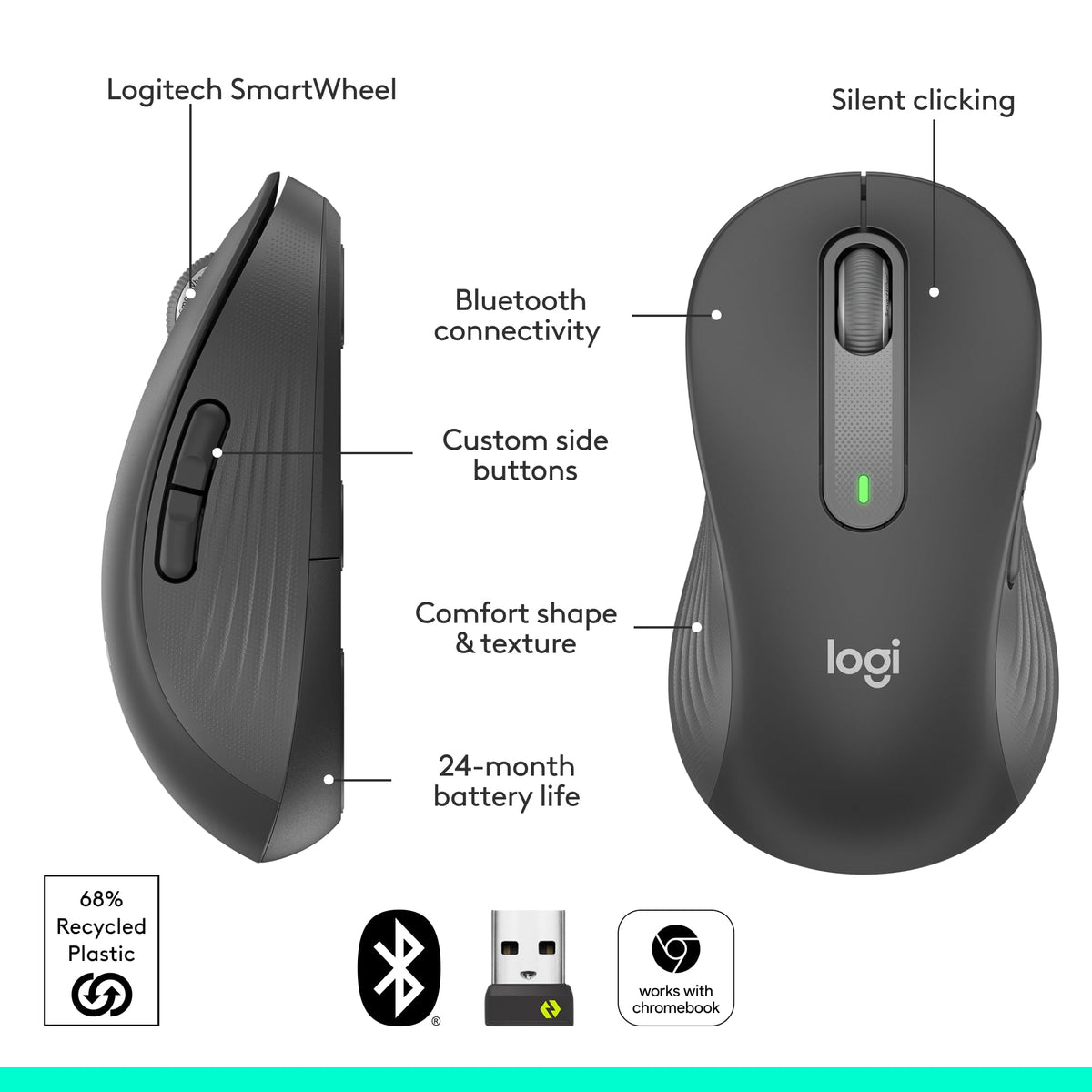Logitech Signature M650 L Full Size Wireless Mouse - For Large Sized Hands
