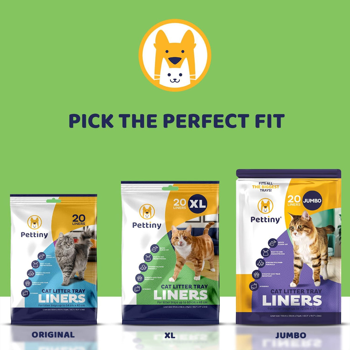 Pettiny 20 XL Cat Litter Tray Liners with Drawstrings Scratch Resistant Bags for Extra Large Litter Box