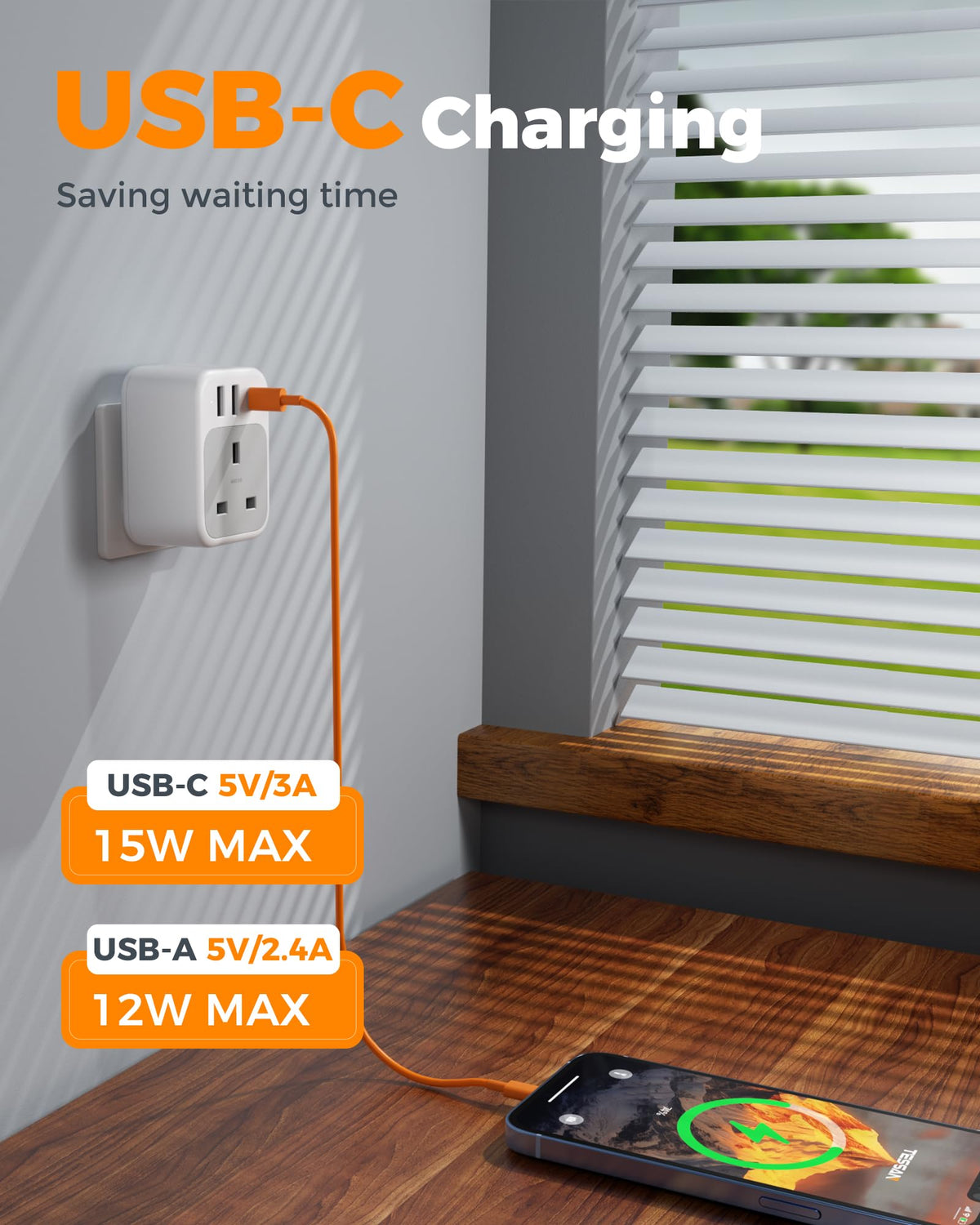 TESSAN UK to South Africa Plug Adapter, Type M Travel Adaptor with USB C