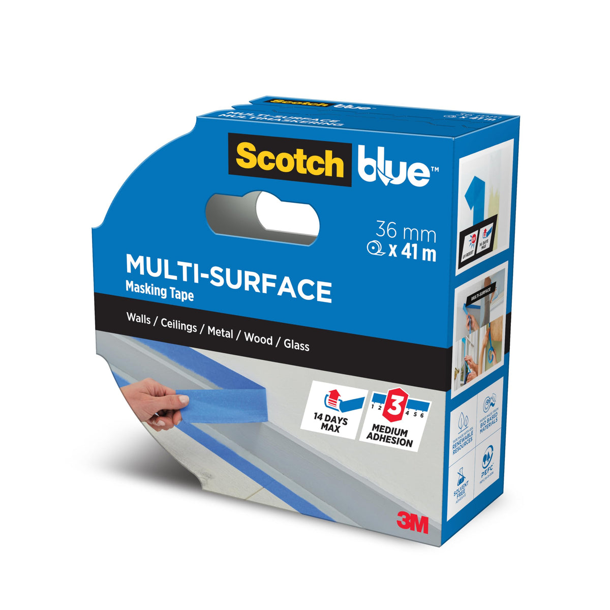 ScotchBlue Multi-Surface Premium Masking Tape, 24mm x 41m, 1 Roll/Pack - Scotch Adhesive Blue Painters Tape, For Painting and Decorating, Indoor & Outdoor, Sticks Well, 100% PEFC