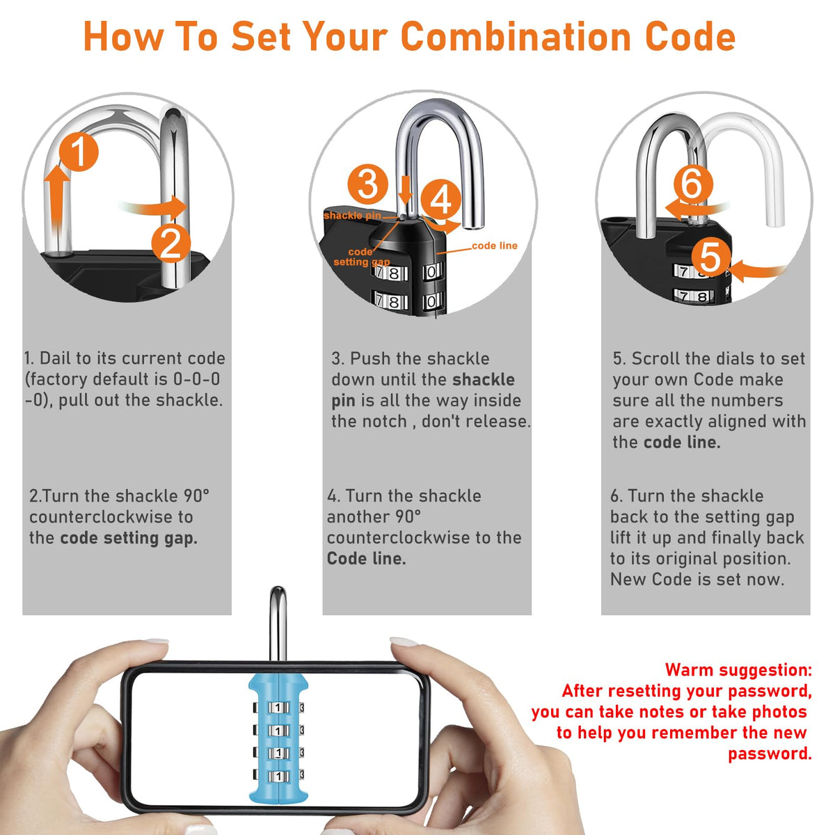 NAGE Padlocks with Code, Combination Lock 4 Digit Gym Locker (1P, Red)