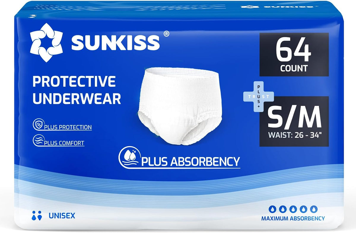 SUNKISS Incontinence Pants for Men and Women, Small/Medium, 64 Count (4×16)