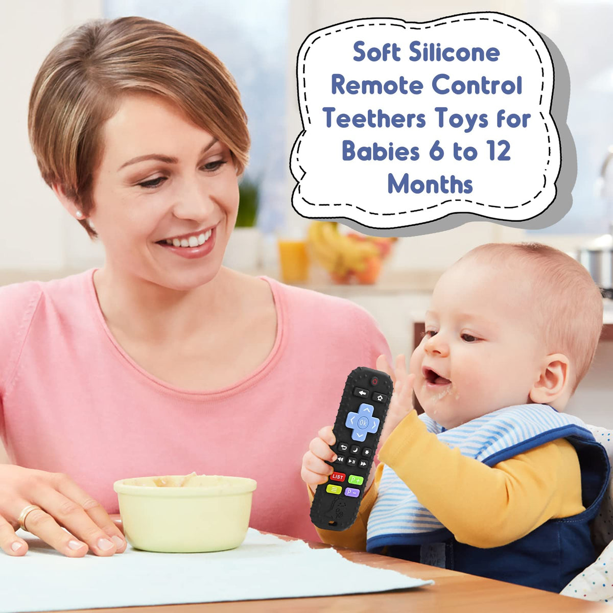 AiTuiTui Baby Teether for Teething Relief Baby Toys 0 3 6 9 12 Months, Sensory Silicone Remote Control Baby Teether Toy for Babies Newborn Infant Boy Girl Autism Toys for Baby Gifts