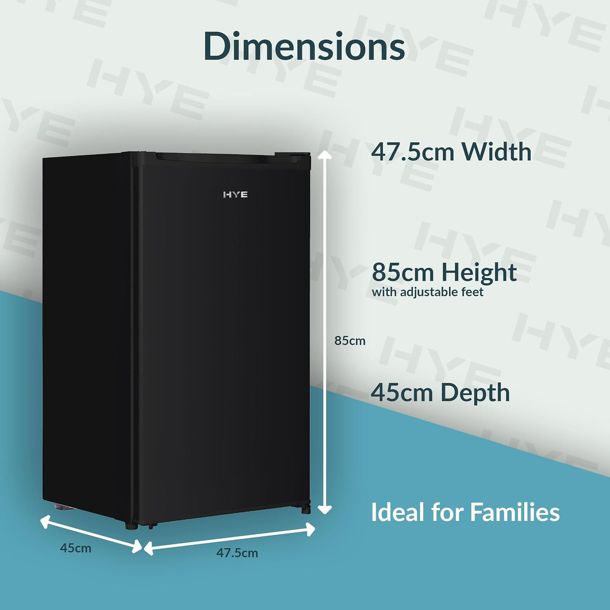 HYE Under Counter Freezer - 60L capacity, 85cm Height, 48cm Width, Black