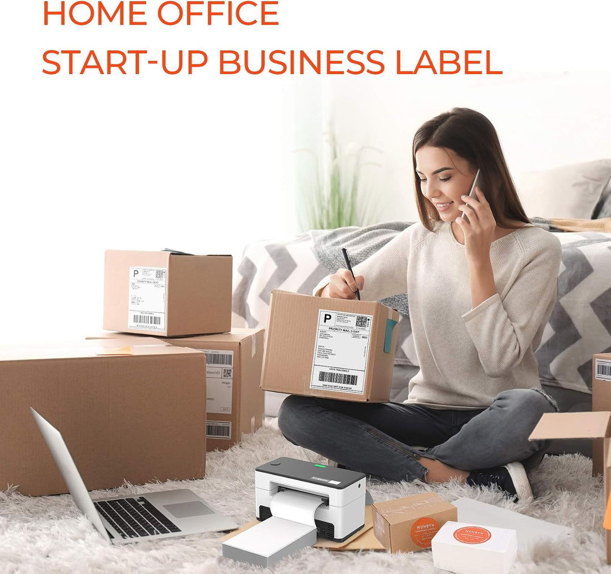 MUNBYN 4x6 Direct Thermal Labels, Fanfold Shipping Label Paper for Thermal Printer, Pack of 1000 Permanent Adhesive Labels for Shipping Packages