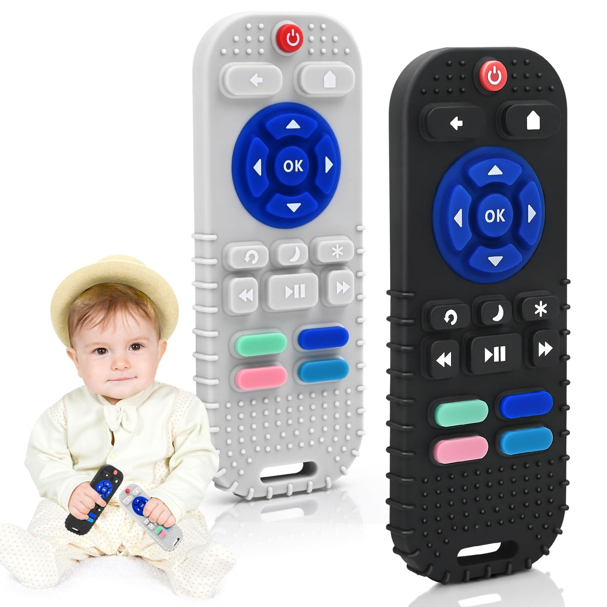 AiTuiTui Baby Teether for Teething Relief Baby Toys 0 3 6 9 12 Months, Sensory Silicone Remote Control Baby Teether Toy for Babies Newborn Infant Boy Girl Autism Toys for Baby Gifts