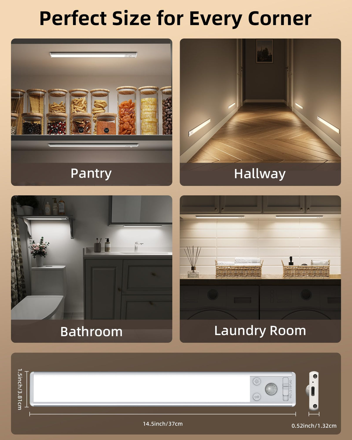 EZVALO Under Cabinet Kitchen Lights, Motion Sensor Lights Indoor 2-Pack