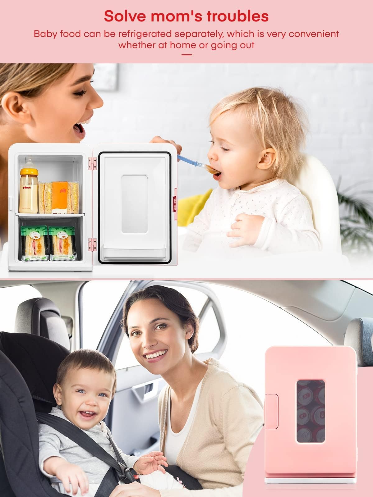Mini Fridge 15L/21 Cans Mini Fridge for Bedrooms, Upgrade AC+12V DC Power Small Fridge for Dorm, Car, Office, Travel | Max & ECO Mode, Thermoelectric Cooler and Warmer | for Skincare, Beauty, Drink