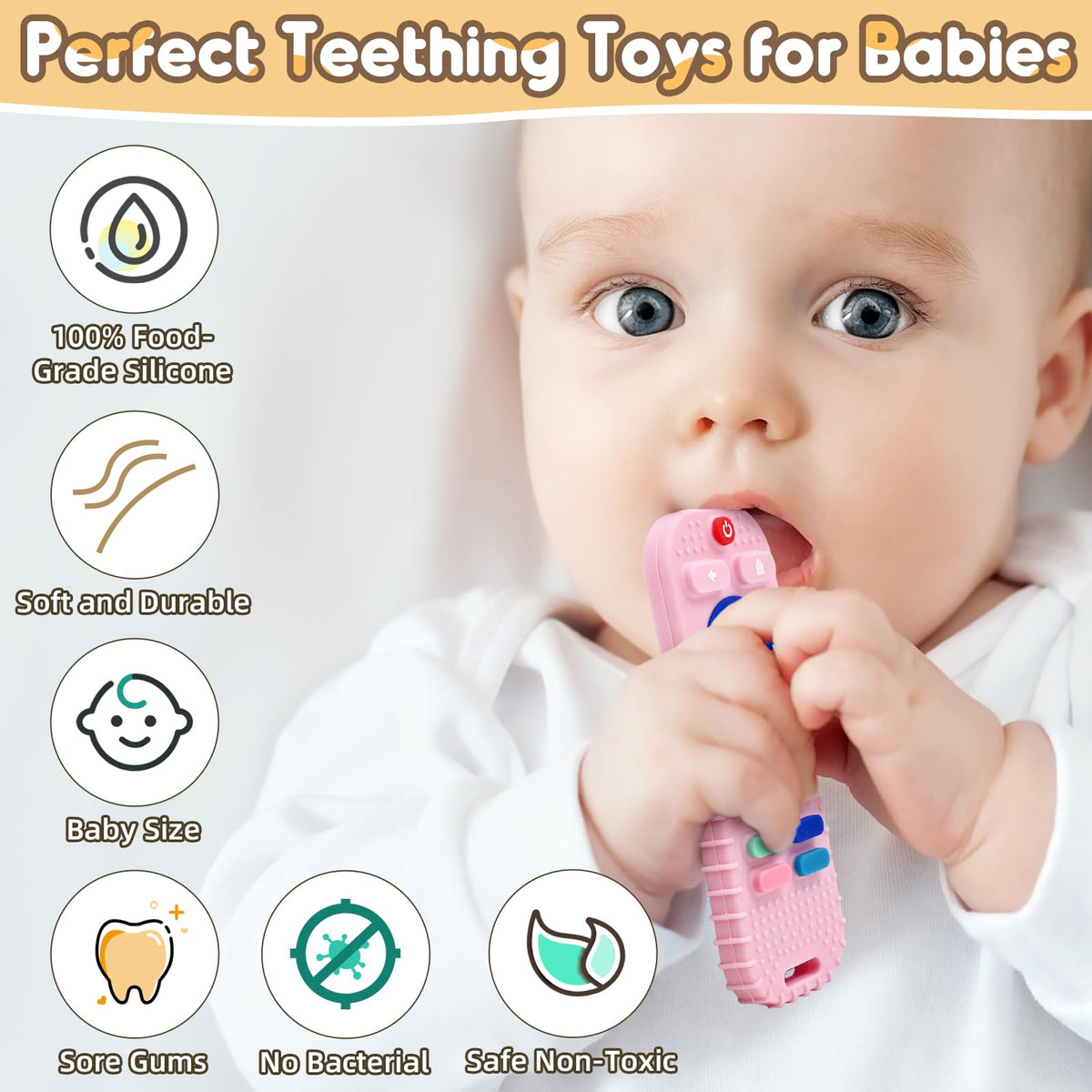 AiTuiTui Baby Teether for Teething Relief Baby Toys 0 3 6 9 12 Months, Sensory Silicone Remote Control Baby Teether Toy for Babies Newborn Infant Boy Girl Autism Toys for Baby Gifts
