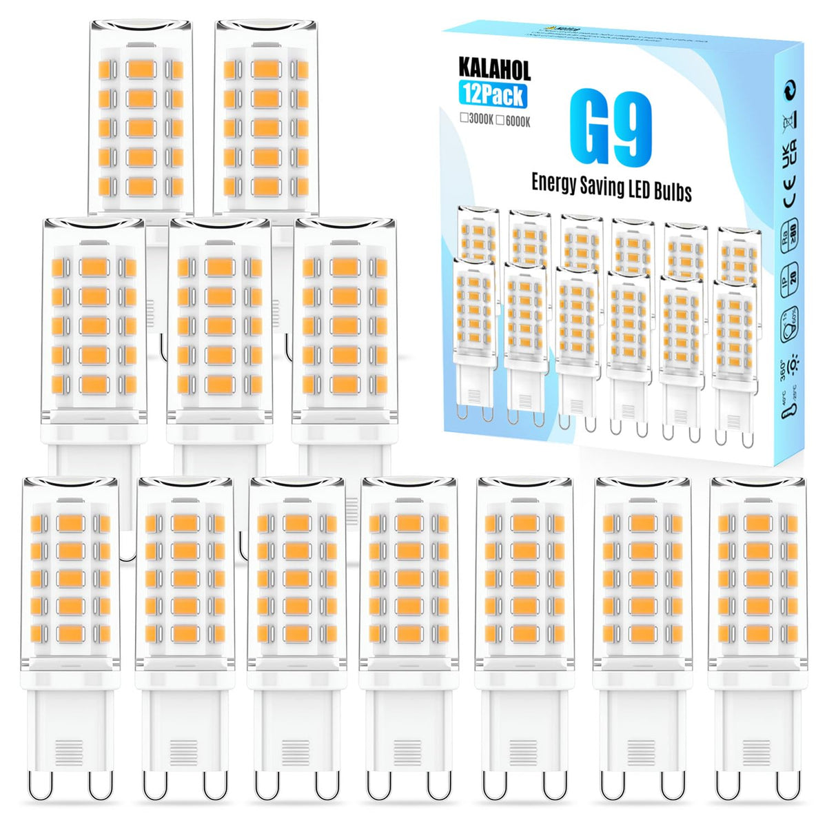 6 Pack G9 LED Bulbs Warm White, 4W, 3000K, No Flicker, Equivalent to 40W Halogen, 400LM, Non-Dimmable, Energy Saving G9 LED Light Bulbs for Decoration, Office, Home Lighting Decor and More