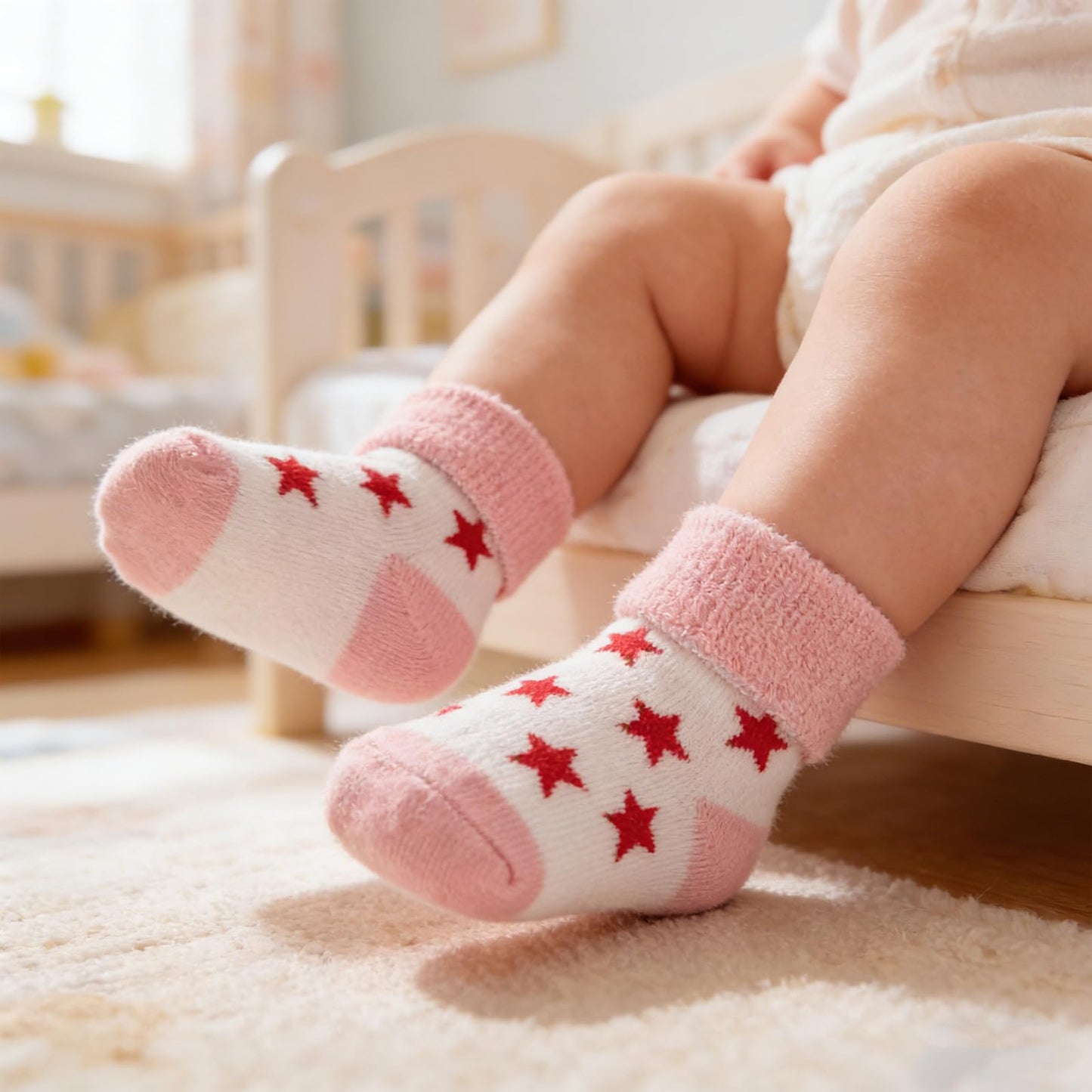 Baby Terry Warm Socks - Unisex baby Boy and Girl socks 0-12 Months Toddler Cute Cotton Socks Cozy Thick thick newborn sock 5 Pack