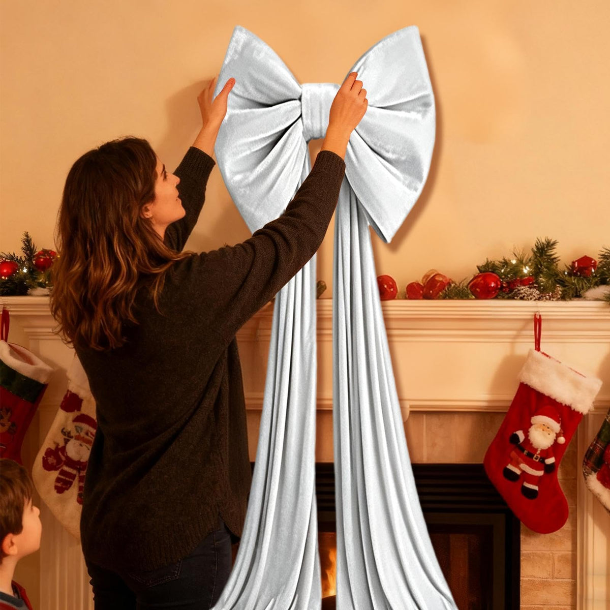 Large Christmas Tree Topper Bow, 200CM Giant Velvet Christmas Tree Bows